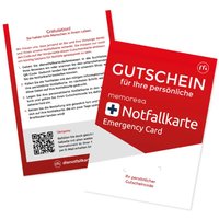memoresa Gutschein für eine persönliche Notfallkarte/Notfallpass inklusive digitaler Notfallseite
